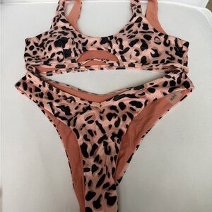 SHEIN Peach and Black Leopard Bikini